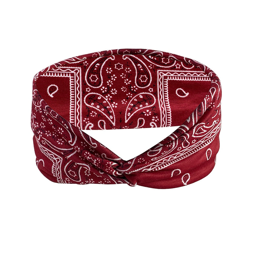 Headband Woman Bohemian Wide Cotton Stretch Bandana Girls Festival Flower Print Hair Accessories Summer Accessories Red Spain