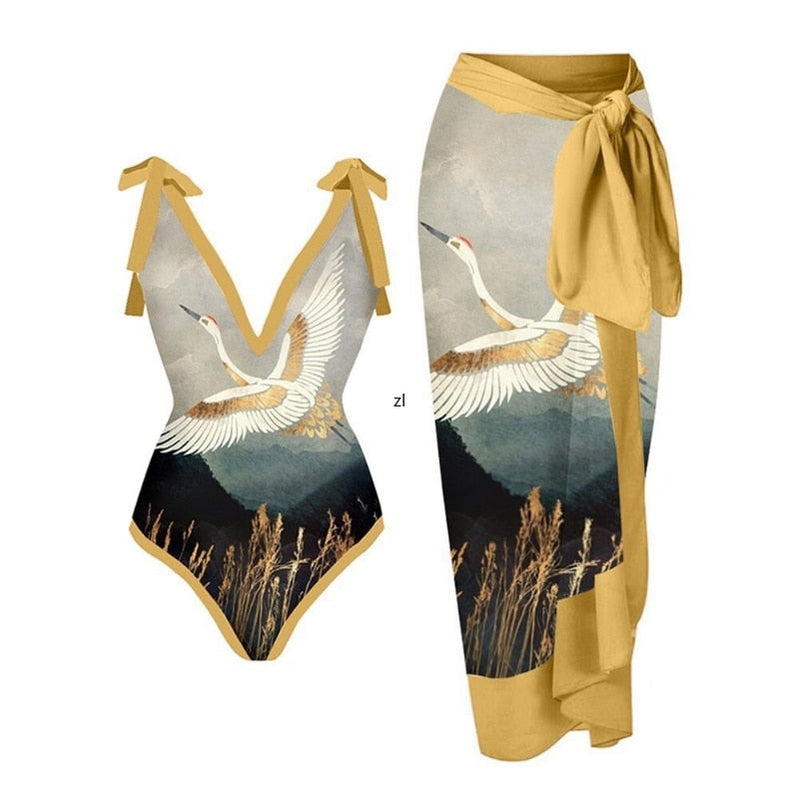 Two Piece Sets Beach Swimsuit Cover-up Summer Women Clothes Tops Bodysuits And Skirt Fitness Skinny Outfit 2 Piece Suit