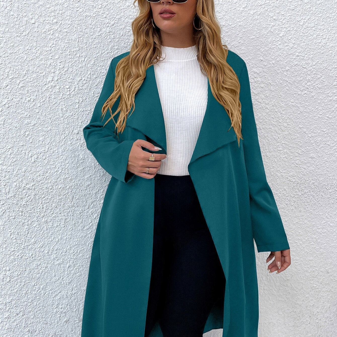 Women Autumn Jacket Large Plus Size 4XL Trench Coats Winter Solid Clothing Turn-down Collar Elegant Office Ladies Windbreak Blue
