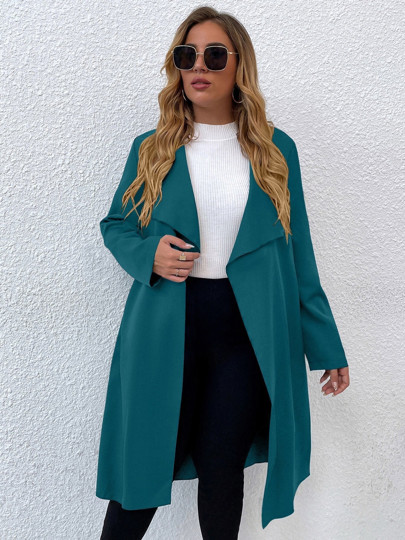 Women Autumn Jacket Large Plus Size 4XL Trench Coats Winter Solid Clothing Turn-down Collar Elegant Office Ladies Windbreak Blue