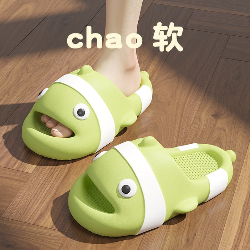 Shark Shape Summer Women Thick Flat Platform Slippers Non-Slip Home Cute Cartoon Indoor Outdoors Couples Ladies Shoes green