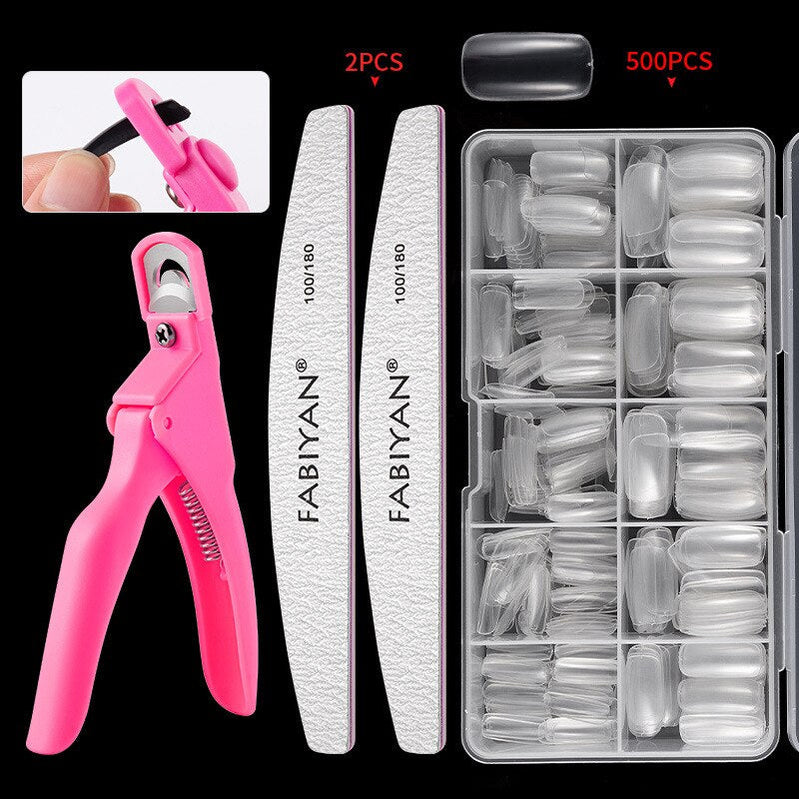 500pcs/Box Fake Nail Tips Kit Clear/Natural,Full /Half Cover French False Nail File Art Acrylic Finger UV Manicure Tools Full paste-4