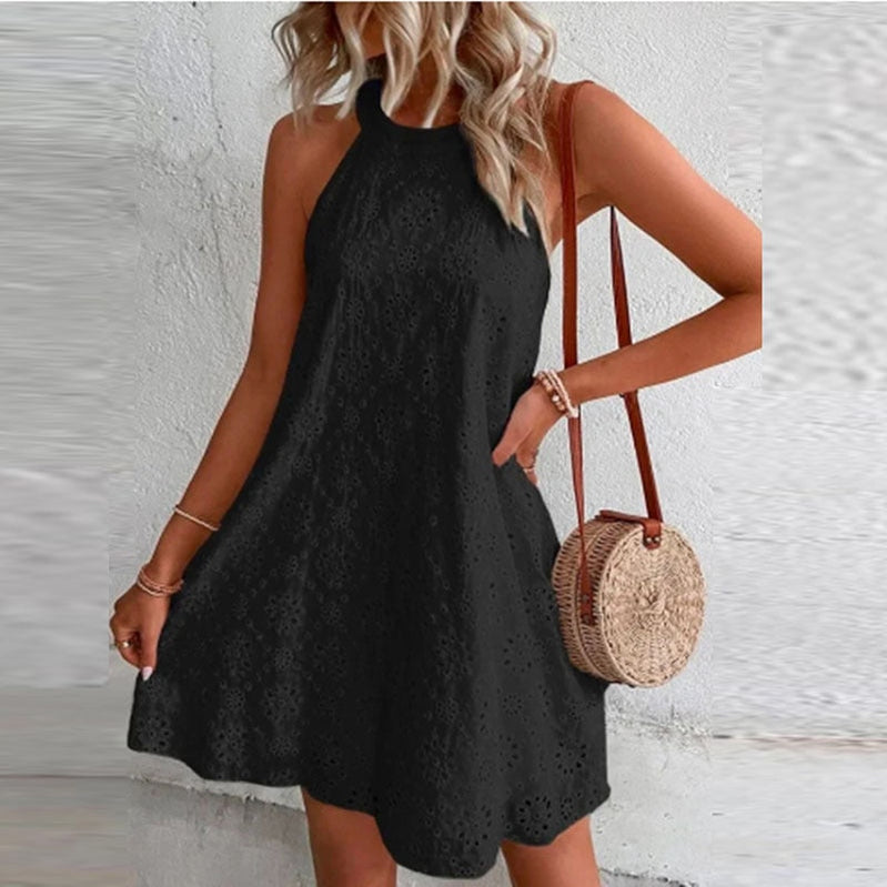 Women's Mini Dress Summer Casual O Neck Sleeveless A-line Dresses Female Fashion Holiday Beach Party Loose Dresses Vestidos