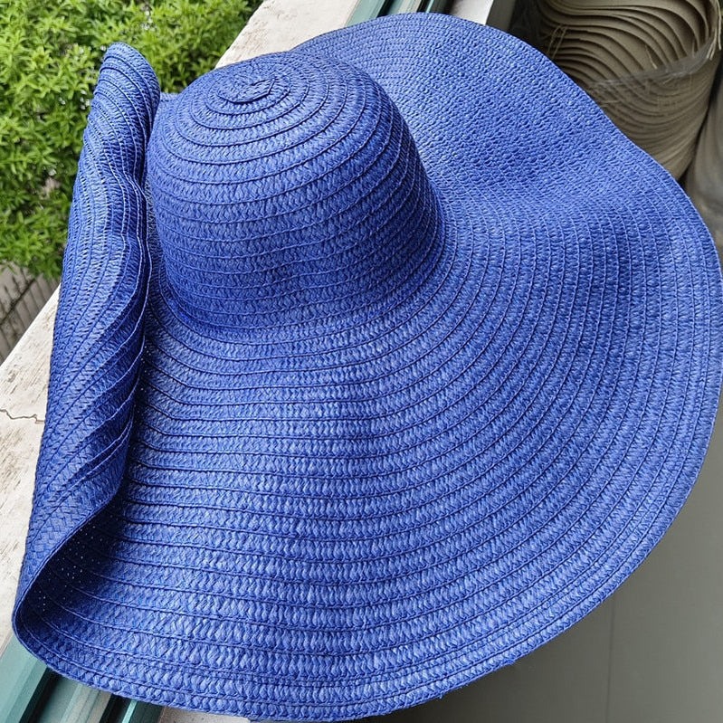Rainbow striped big brim anti-ultraviolet sunshade sun hat beach sun hat with wire edge can be folded arbitrarily 17 M 56-58cm