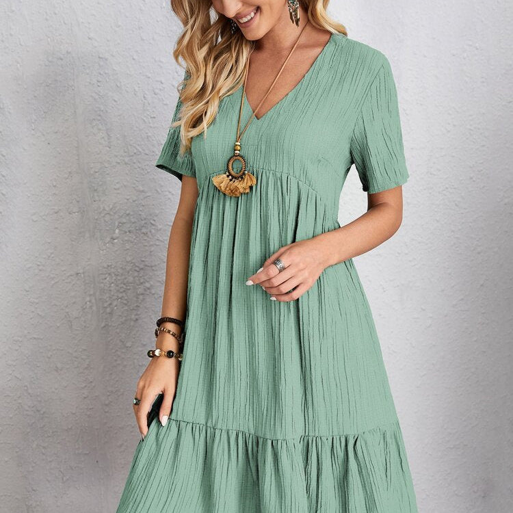 Summer Knee Length Dresses for Women 2023 New-In One-Piece Loose Casual Short Sleeve Dress Vintage Chic Maxi Midi Dress Outfits Turquoise
