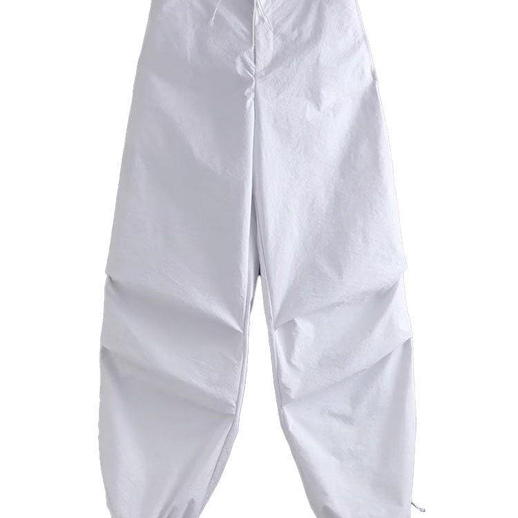 TRAF Women Fashion Side Pockets Pleats Knee Jogging Pants Vintage High Elastic Waist With Drawstring Female Trousers Mujer as picture 5