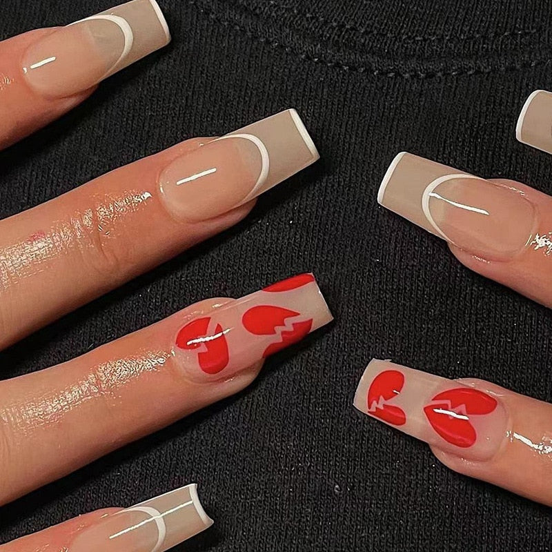 Fake Nails Heart Pattern Full Cover Fake Nails DIY Glue Press On Nails Nail Supplies For Professionals