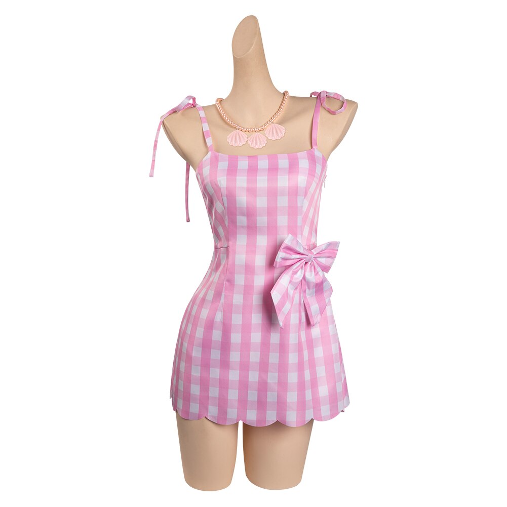 Margot Cosplay Pink Plaid Dress Up Hat Women Costume Movie Roleplay Fantasia Halloween Party Clothes For Disguise