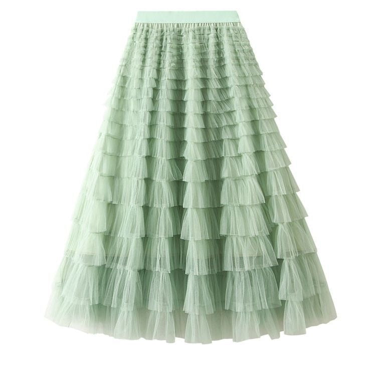 Summer Long Skirt Layered Ruffles Design Elegant Maxi Dress Office Women Commuting Party Attire Autumn Elegant Skirt Long Light green