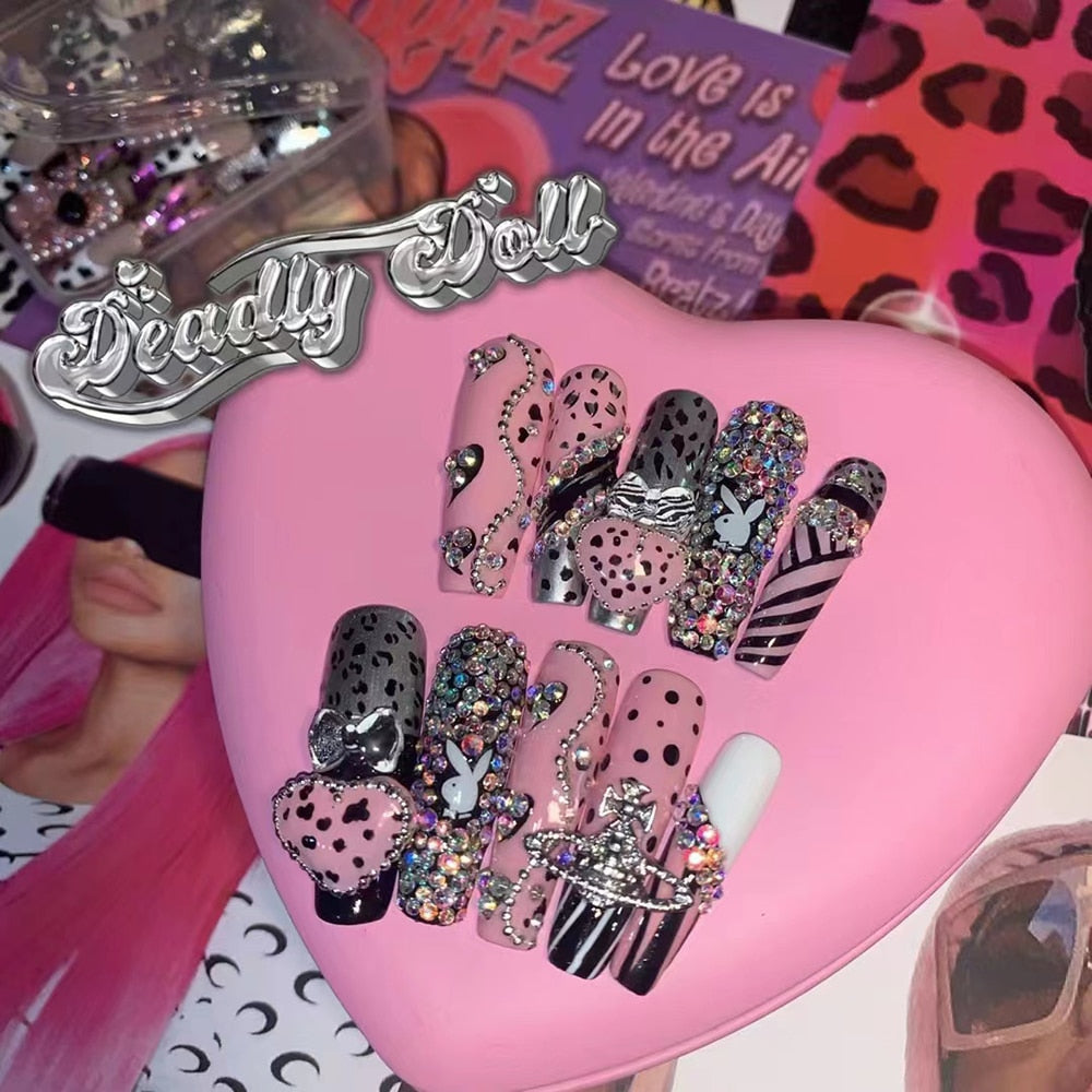 Fashion Cool Personality Cosplay Party Nails Long Coffin 3D High-End Chain Nail Tips Girls Gift Accessories 19