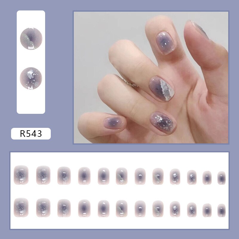 24Ps Childlike Fake Nails With Glue Cute Kawaii Personality Stick On Nails False Girls Short Press On Nail Art DIY Manicure Tool Nails With Glue R543