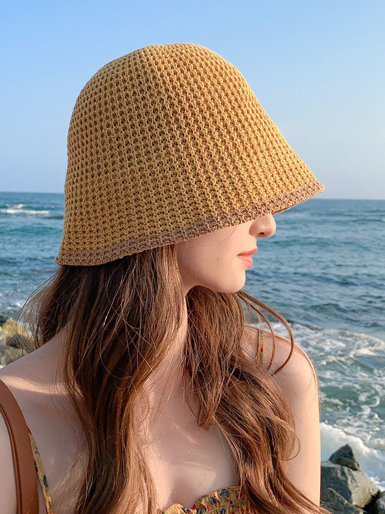 Summer Bicolor Knit Bucket Hat For Woman Trendy Black Bucket Hat Sun Caps Fashion Trend Charm Y2k Young Girl Kpop Gift Girl