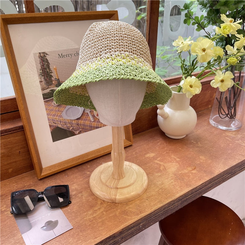 Sunscreen Hat Women's Net Red ins Korean Bucket Hat Hollow out Fisherman Basin Hat Outdoor Knitted Sun Shield Hat 24 55-58CM
