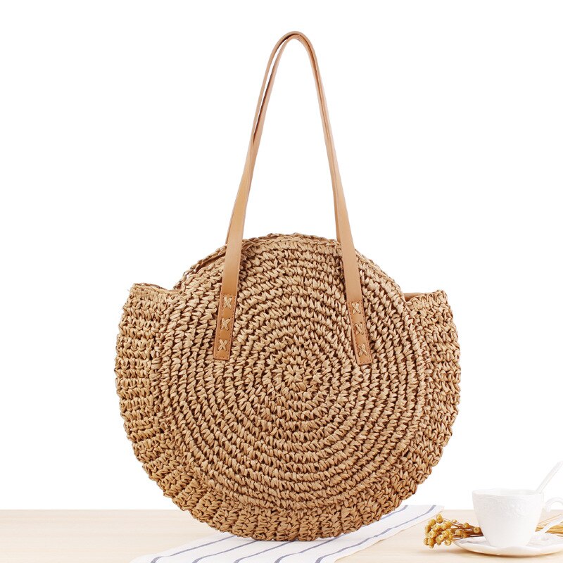 Round Straw Bags for Women Rattan Bag Handmade Woven Beach CrossBody Bag Female Message Handbag Totes