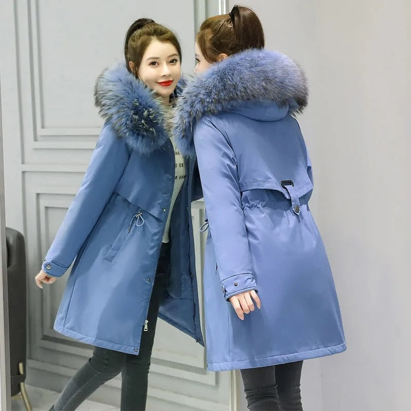 Fashion Long Winter Coat Women Clothing Wool Liner Hooded Parkas Slim With Fur Collar Warm Winter Jacket Women 6XL