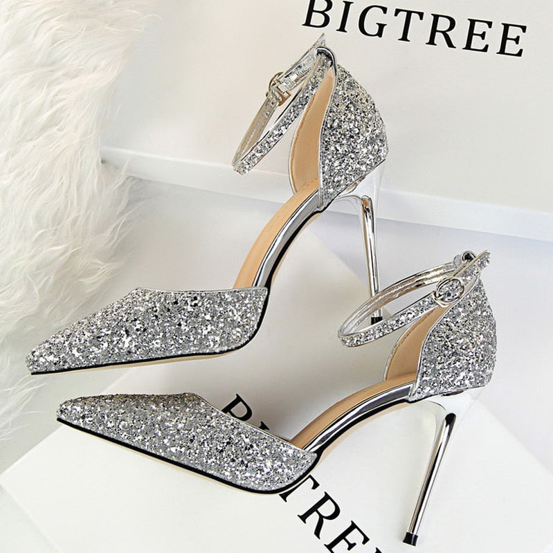 Shoes Sexy High Heels Women Pumps Sparkle Sequins Stiletto Heels 10 Cm Party Shoes Women Heels Summer Women Sandals New