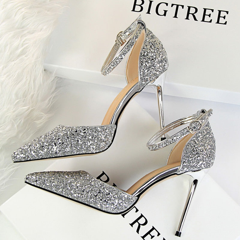 Shoes Sexy High Heels Women Pumps Sparkle Sequins Stiletto Heels 10 Cm Party Shoes Women Heels Summer Women Sandals New