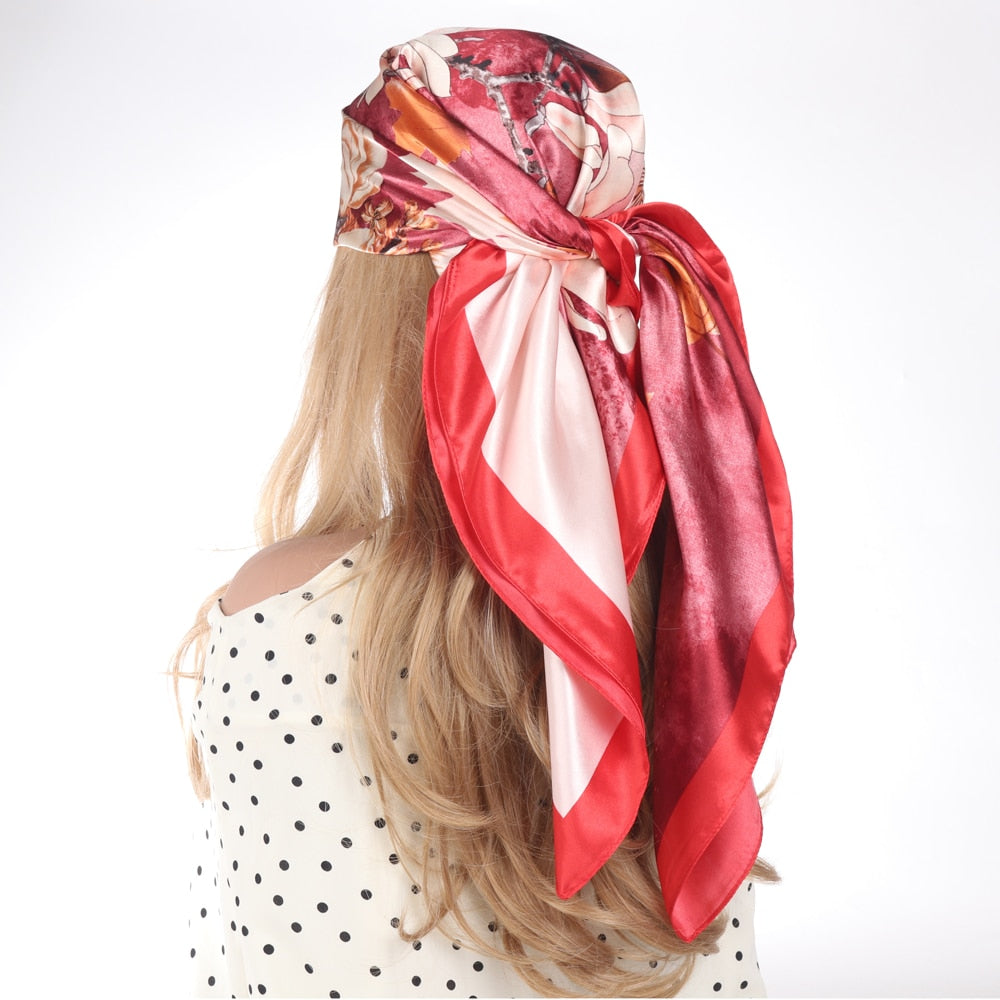 Silk Scarves Luxury Brand Spring Summer Women Head/Hair Scarf 90X90cm Fashion Hijab Bandana Cheveux Foulard Femme BK50-22 90X90CM