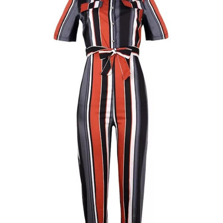 Overalls for Women New Casual Lapel Lace-up Print Belt Work Jumpsuit Women One Pieces Bodysuit Women Chic and Elegant Jumpsuits