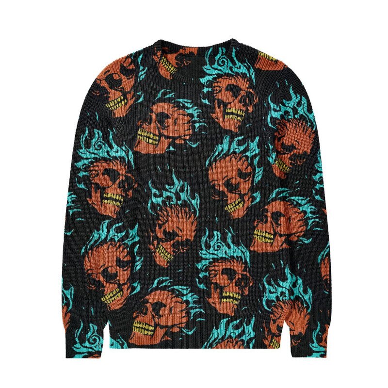 Fashion Hip Hop Streetwear Men's Sweater Autumn Winter New Coats Men Sweaters Halloween style Male Knitted Pullover Unisex