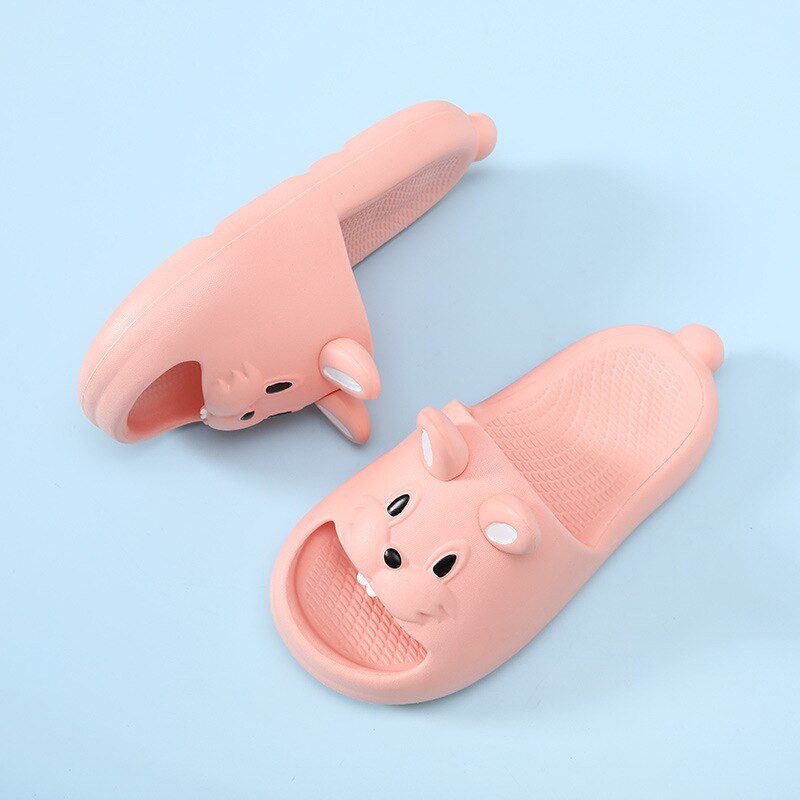 Adorable Rabbit Girls Lightweight Non-Slip Open Toe Slides For Kids Children Summer 3D Cartoon SLippers Pink