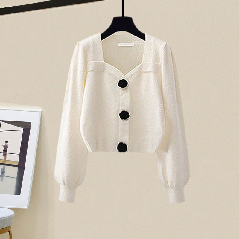 Women's Spring Autumn Fashion Knitted Sweater+Strap Dress Two-piece Korean Elegant New in Matching Sets Female Skirt Suit White Sweater