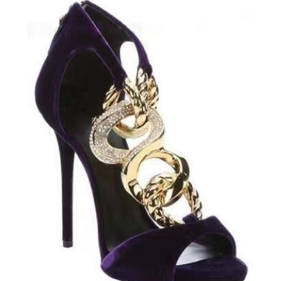 Cross Golden Chain Sandals Brand Design High Heel Sandalias Mujer Gladiator Black Suede Sandal Women Peep Toe Summer Shoes