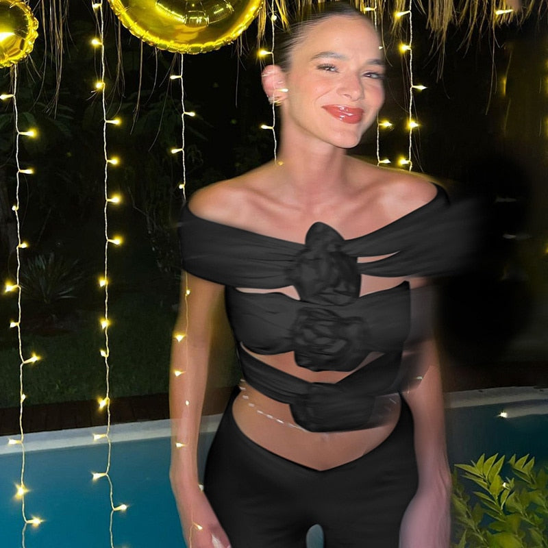 Mozision Rose Flower Sexy Crop Top Women Corset Summer Off-shoulder Sleeveless Ruched Tank Tops Bustier Ladies Short Tops Vest Black