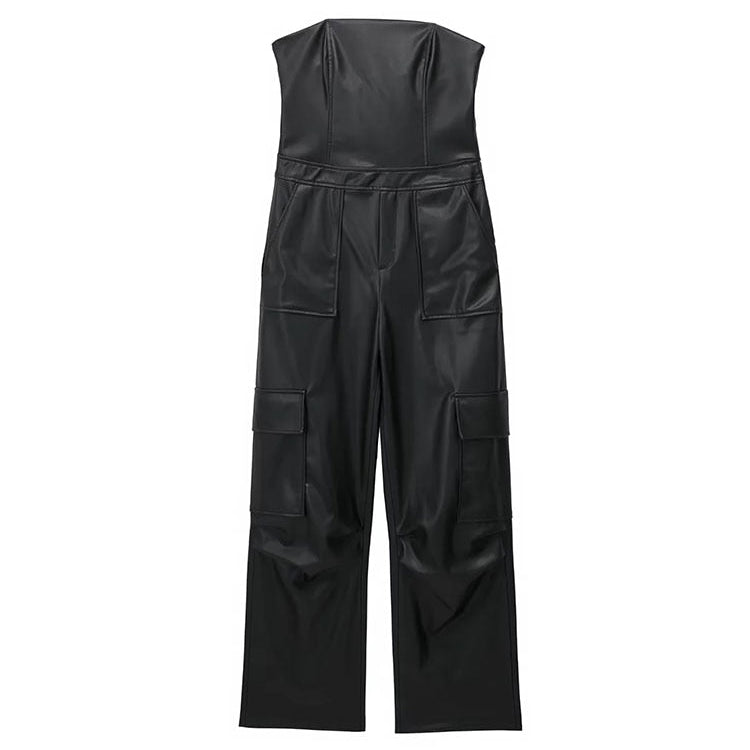 Female Jumpsuit With Pockets Long Jumpsuit Woman Spring Summer Sleeveless Cargo Jumpsuits For Women Outfit pu