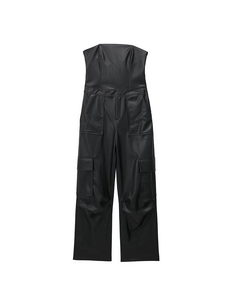 Female Jumpsuit With Pockets Long Jumpsuit Woman Spring Summer Sleeveless Cargo Jumpsuits For Women Outfit pu