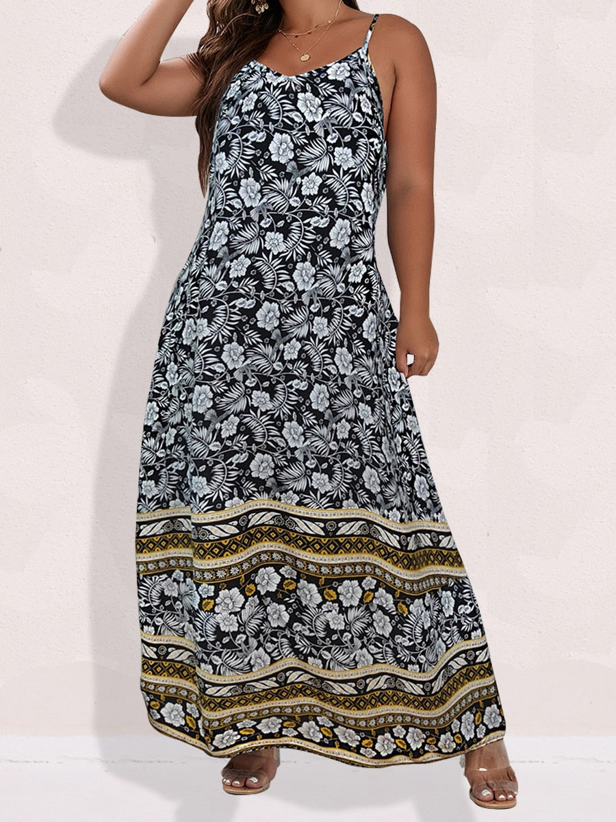 Finjani Women's Dress Plus Size Cami Dresses Summer Backless Maxi Dress Floral Print Formal Party Dresses 2023