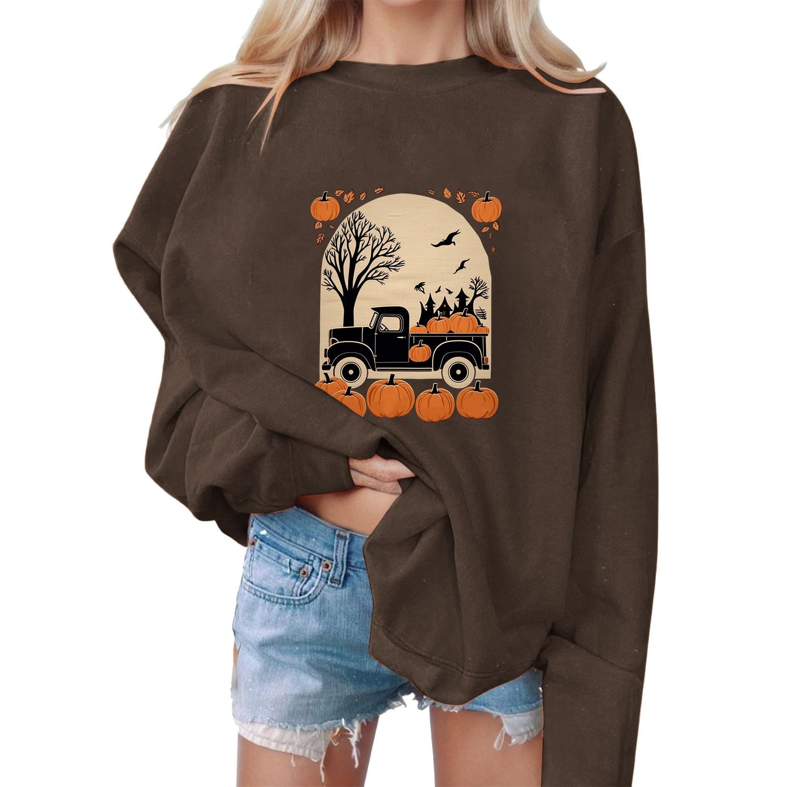Halloween Sweatshirts Pumpkin Print Sweatshirt Loose Sweater Pullover Women's Sweatshirt Oversized Harajuku Outfits Moletom