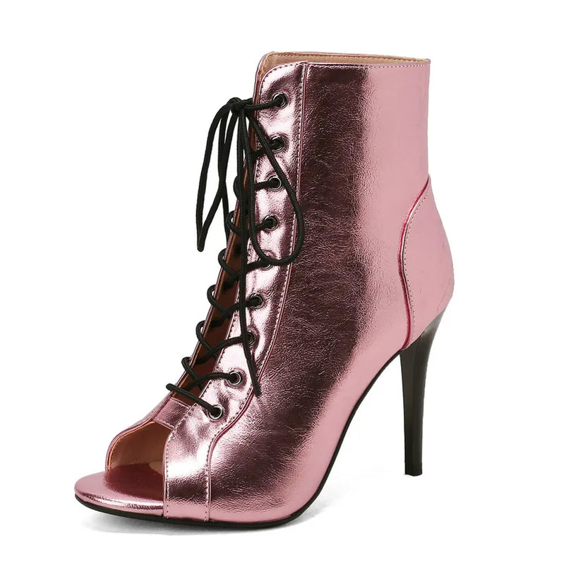Fashion Party Women's Dance Shoes Sexy Thin High Heels Open Toe Summer Sandals Latin Jazz Ballroom Indoor Dance Cool Boots Shoes Pink(AE存量)******