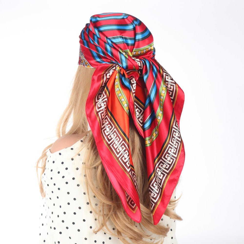 Silk Scarves Luxury Brand Spring Summer Women Head/Hair Scarf 90X90cm Fashion Hijab Bandana Cheveux Foulard Femme BK50-9 90X90CM