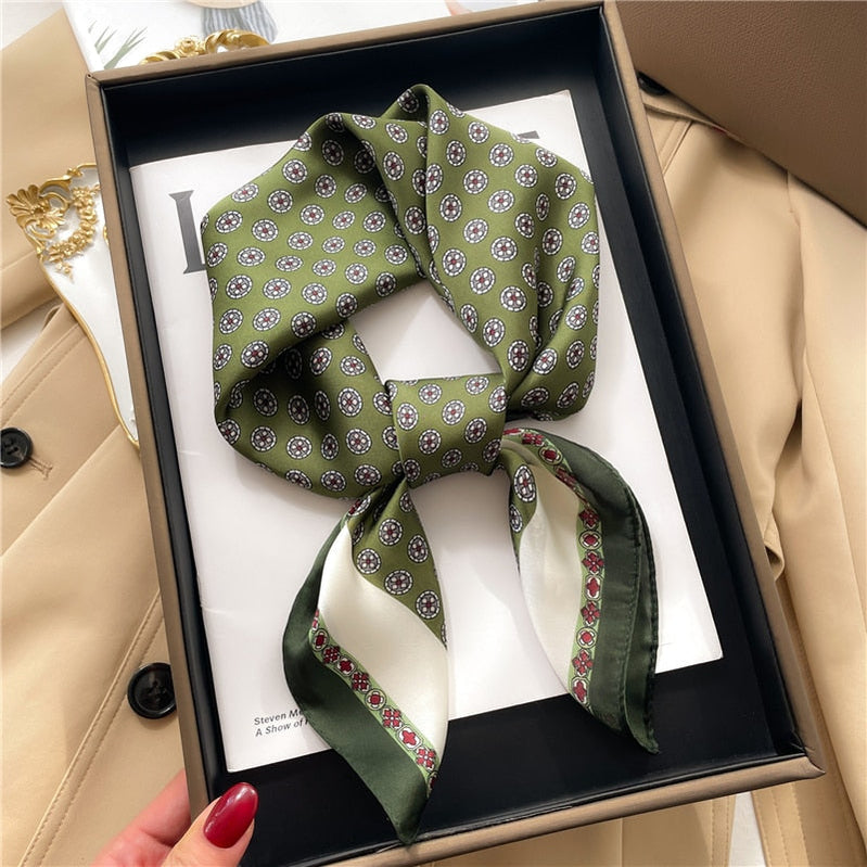 Luxury Print Satin Silk Square Scarf for Women Shawl Hijab Neckerchief Female Hair Ribbon Headband Fashion Wrap Bandana New FJ647-1