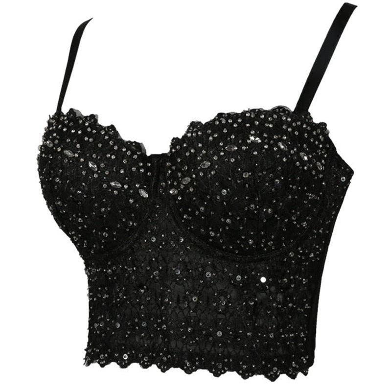 Women Tank Tops Luxury Sequined Rhinestone Pearl Wedding Push Up Bra Woman Clothes Camis Stage Ladies Crop Top Corset y2k Blusas