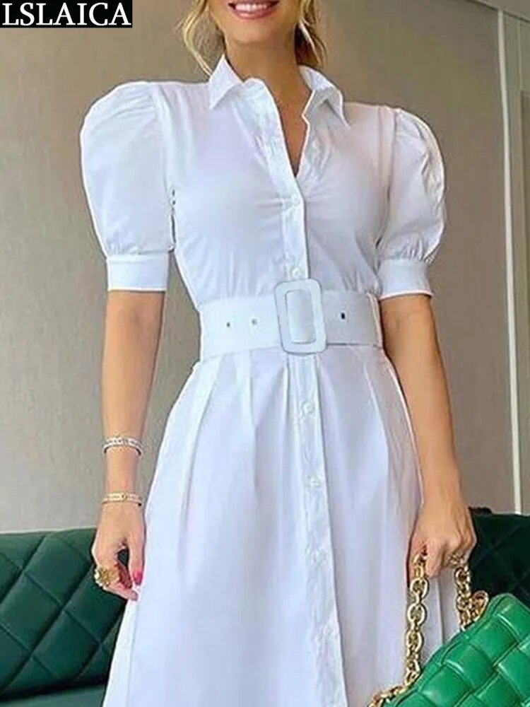 Short Sleeve Elegant Party Dresses For Women High Waist Gowns Button Design Women's Luxury Fashion Summer Clothes Chic Long