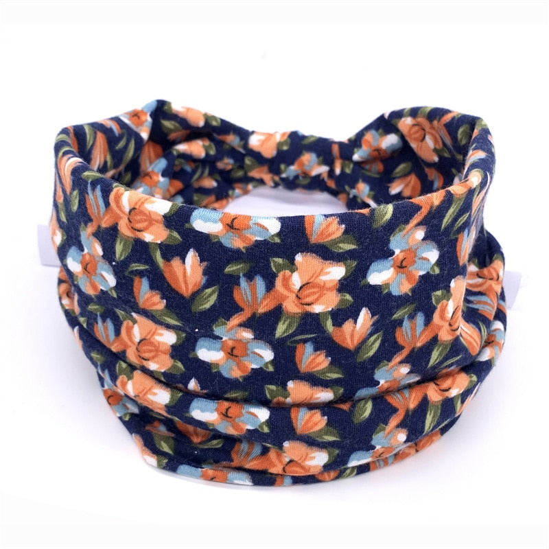 Fashion Print Knoted Elastic Yoga Sport Casual Headbands Hair Accessories for Women Boho Stretch Turban Head Wrap Wide Hairband Yellow