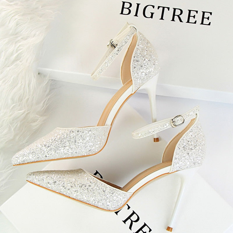 Shoes Sexy High Heels Women Pumps Sparkle Sequins Stiletto Heels 10 Cm Party Shoes Women Heels Summer Women Sandals New