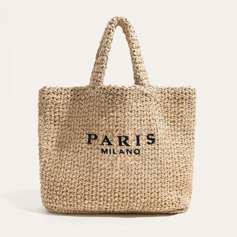Moda büyük kapasiteli saman çanta tasarımcısı mektuplar kadın çanta handamde dokuma yaz plaj çantası gündelik bali büyük çanta 2023