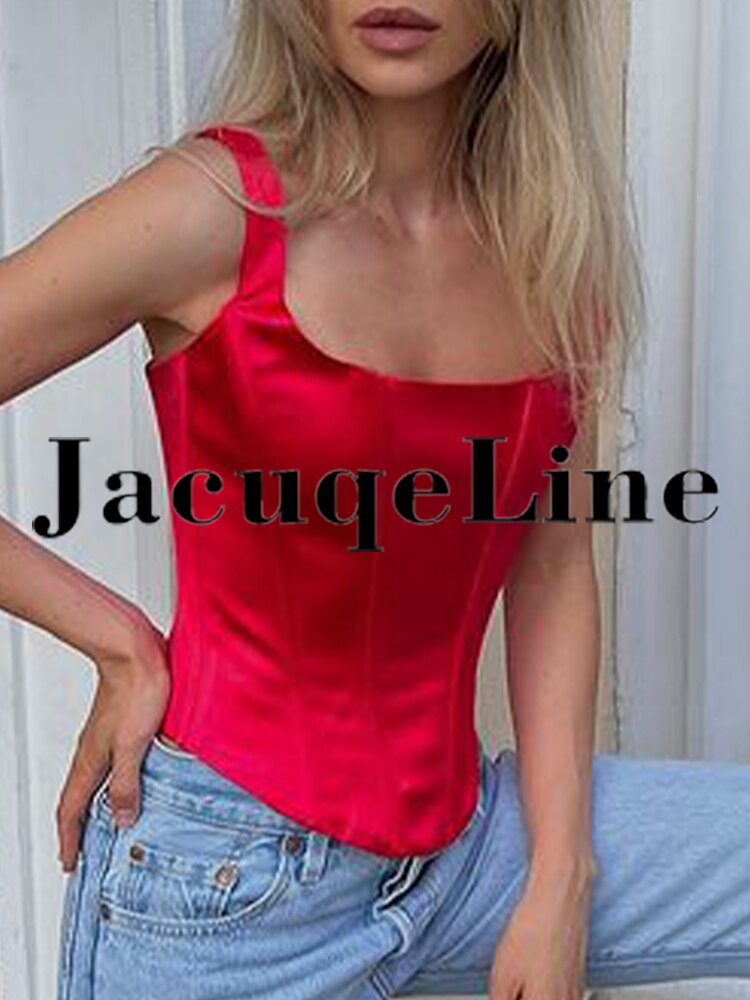 White Backless Bandage Corset Tops Women Sexy Square Neck Satin Bustier Tank Crop Top Elegant Party y2k Clothes Red