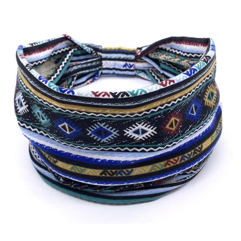 Fashion Print Knoted Elastic Yoga Sport Casual Headbands Hair Accessories for Women Boho Stretch Turban Head Wrap Wide Hairband White