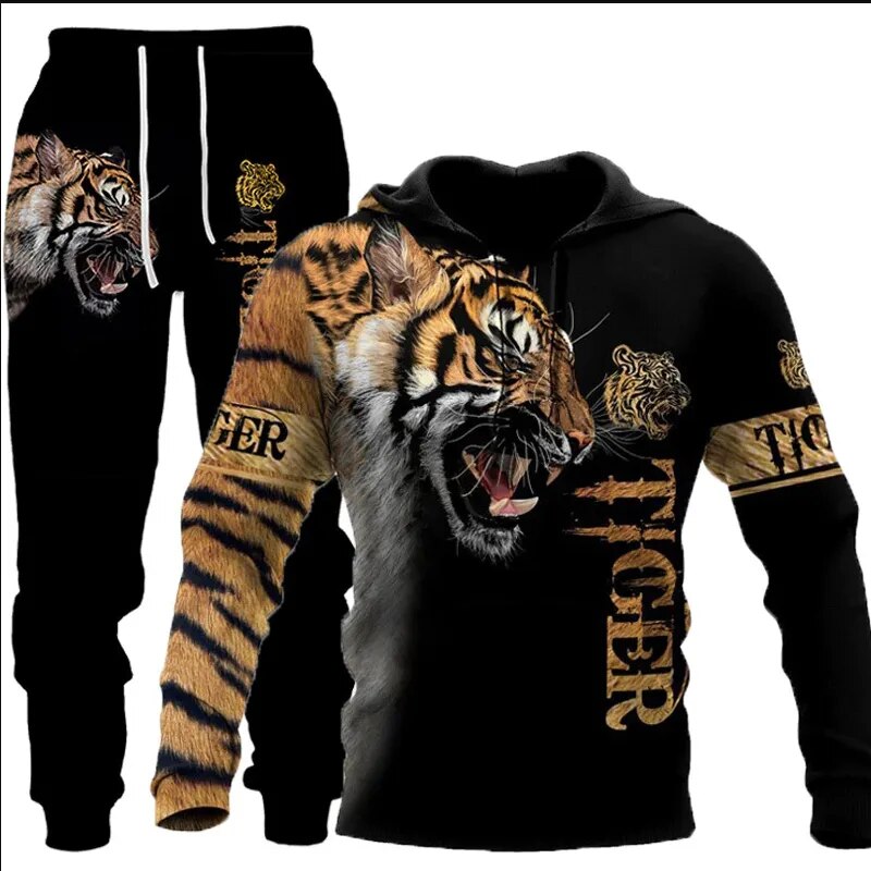 Autumn Men Clothing 3D Tiger All Over Printed Men Hoodies Sweatshirt Pants Tracksuit For Men Winter Sportswear Clothes Hoodies WT-0817-7