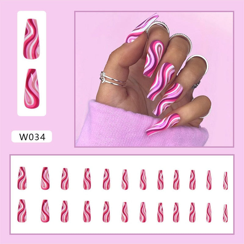 24Pcs/Box White French Fake Nails Press on Long XL Length Rhinestone Design False Nails Full Cover Acrylic Nail Tips JZJ-W034