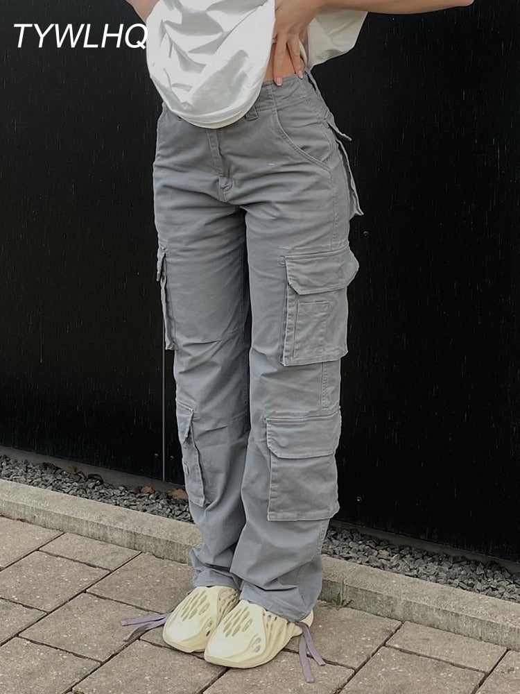 Vintage Cargo Pants Baggy Jeans Women Fashion 90s Streetwear Pockets Wide Leg High Waist Straight Y2k Denim Trousers Overalls