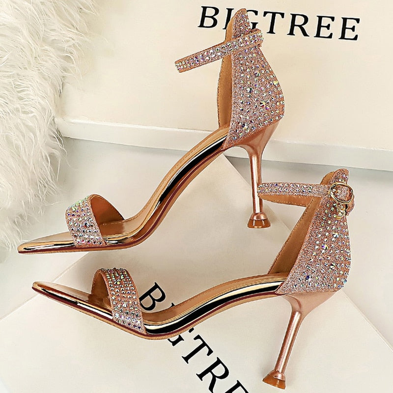 Shoes Sexy High Heels Women Pumps Sparkle Sequins Stiletto Heels 10 Cm Party Shoes Women Heels Summer Women Sandals New 1688-3Champagne8.5cm