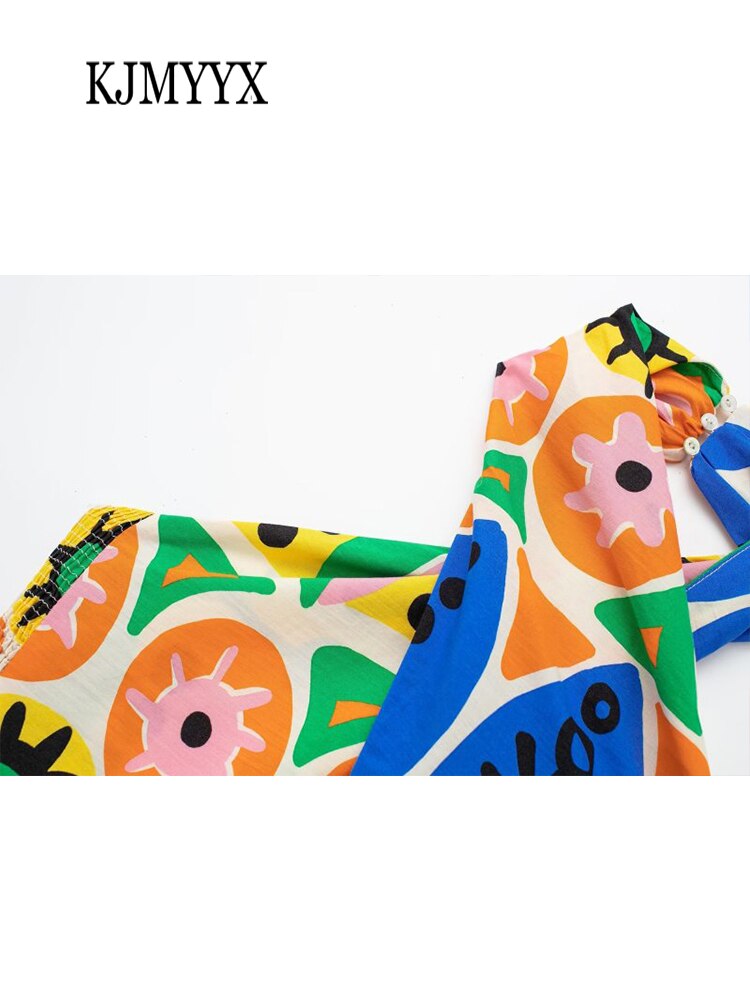 KJMYYX 2023 Fashion Summer Print Skirt Sets For Women Female Causal Halter Sleeveless Camisole Tops A-Line Mid-Calf Skirt