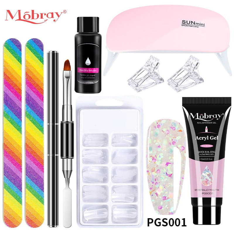 Mobray Poly Nail Gel Set Manicure Set Gel Cuticle Pusher Finger Extend Mold Nail Kit All For Quick Extension Manicure Set 9pcs-set-001