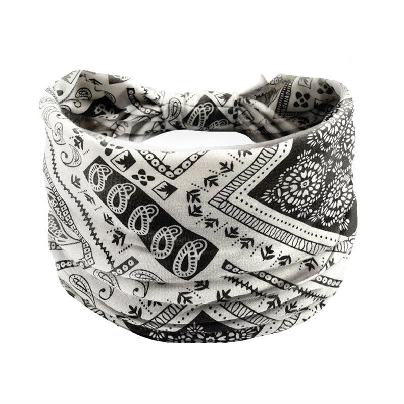 Fashion Print Knoted Elastic Yoga Sport Casual Headbands Hair Accessories for Women Boho Stretch Turban Head Wrap Wide Hairband Auburn
