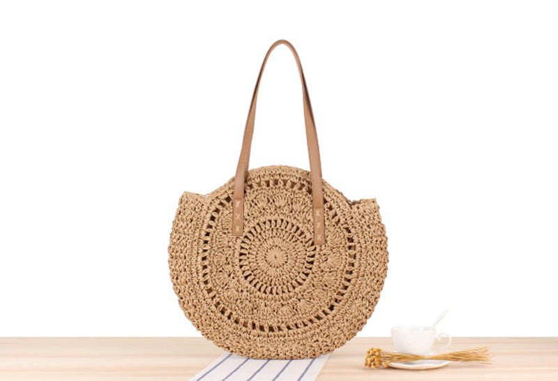Round Straw Bags for Women Rattan Bag Handmade Woven Beach CrossBody Bag Female Message Handbag Totes A